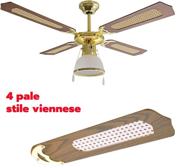 Ardes Ventilatore da Soffitto con Luce 4 Pale 107 cm Lampadario 3 Velocit colore Legno Noce e Paglia - AR5A107D Cloud 107D