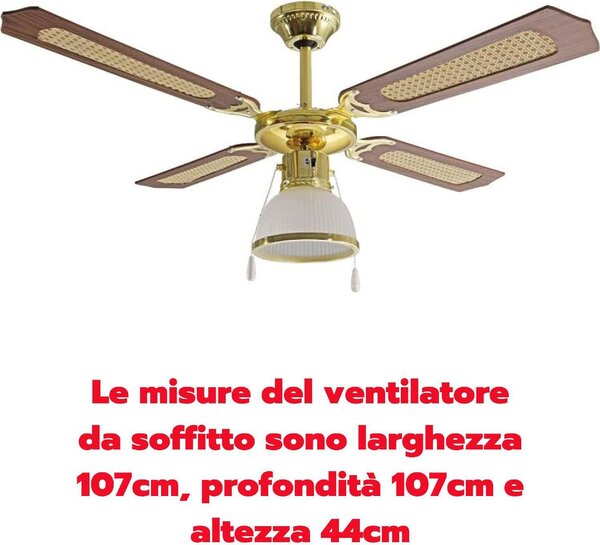 Ardes Ventilatore da Soffitto con Luce 4 Pale 107 cm Lampadario 3 Velocit colore Legno Noce e Paglia - AR5A107D Cloud 107D