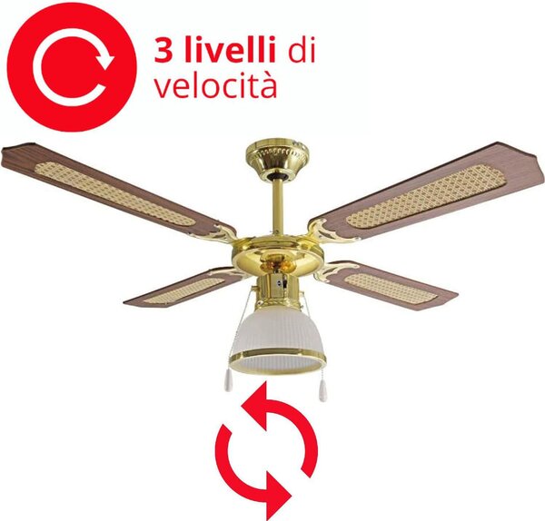 Ardes Ventilatore da Soffitto con Luce 4 Pale 107 cm Lampadario 3 Velocit colore Legno Noce e Paglia - AR5A107D Cloud 107D