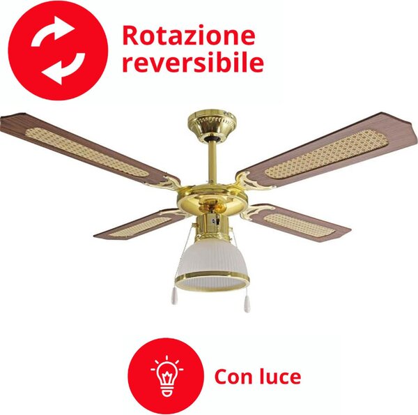 Ardes Ventilatore da Soffitto con Luce 4 Pale 107 cm Lampadario 3 Velocit colore Legno Noce e Paglia - AR5A107D Cloud 107D