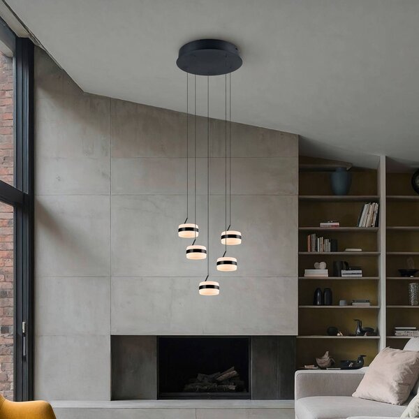 Trio Lighting Lampada LED a sospensione Dios, nera, Ø 45 cm, CCT, 5 luci. dimmerabile, Nero, Soggiorno / Sala da pranzo, Metallo, Moderno