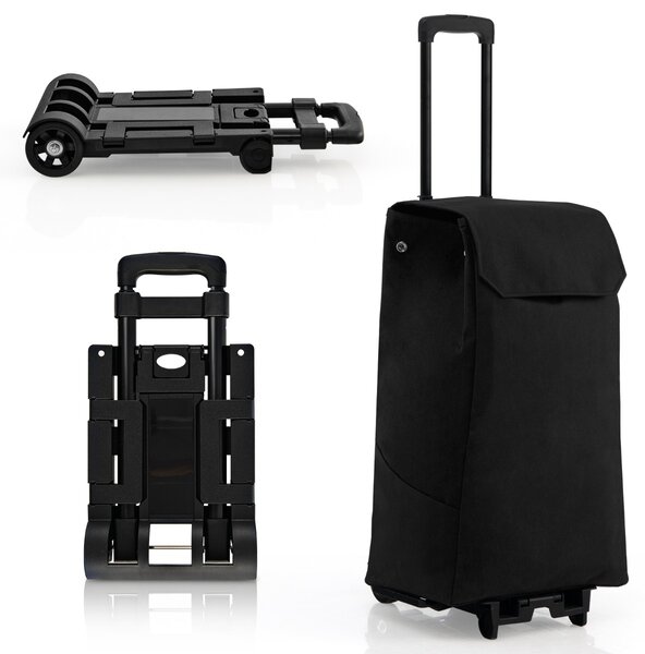 Costway Carrello pieghevole con borsa rimovibile, Carrello portatile della spesa con 2 ruote flessibili in ABS Nero