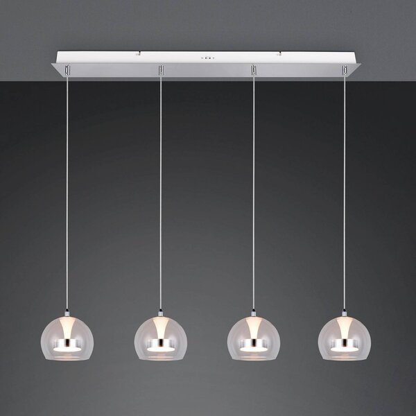 Trio Lighting Lampada LED a sospensione Flynt, lunghezza 97 cm, metallo cromato, 4 luci. dimmerabile, Cromo / Argento, Soggiorno / Sala da pranzo, Metallo, Moderno