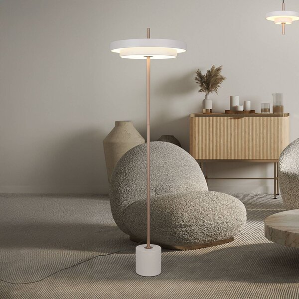Trio Lighting Lampada da terra a LED Keaton, dimmerabile, Alluminio / Grigio / Zincato, Soggiorno / Sala da pranzo, Metallo, Lampada LED da terra