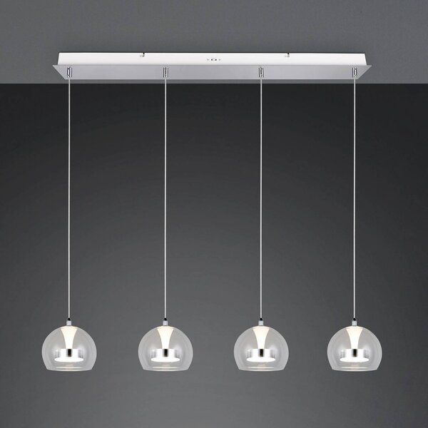 Trio Lighting Lampada LED a sospensione Flynt, lunghezza 97 cm, metallo cromato, 4 luci. dimmerabile, Cromo / Argento, Soggiorno / Sala da pranzo, Metallo, Moderno