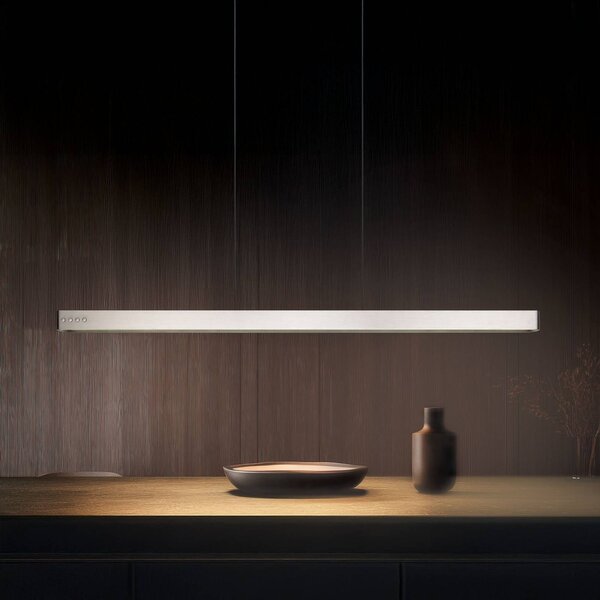 Trio Lighting Lampada LED a sospensione Donegal, color nichel, lunghezza 150 cm, CCT dimmerabile, Alluminio / Grigio / Zincato, Soggiorno / Sala da pranzo, Metallo, Moderno