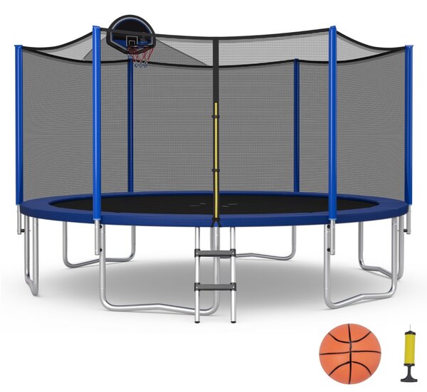 Costway Trampolino con canestro rete di protezione tappetino di sicurezza 72 molle, Trampolino per bambini e adulti