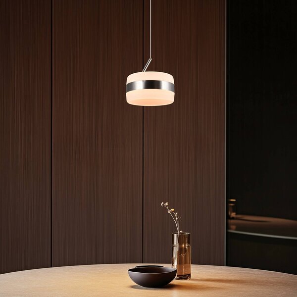Trio Lighting Lampada LED a sospensione Dios, color nichel, Ø 15 cm, metallo, dimmerabile, Alluminio / Grigio / Zincato, Soggiorno / Sala da pranzo, Metallo, Moderno