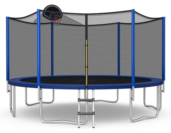 Costway Trampolino con canestro rete di protezione tappetino di sicurezza 72 molle, Trampolino per bambini e adulti