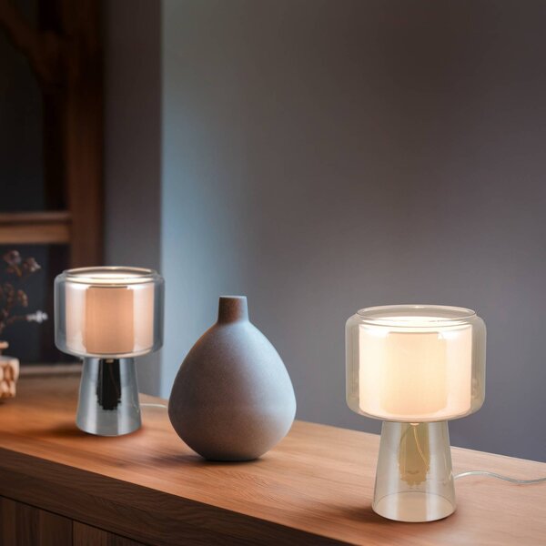Trio Lighting Lampada da tavolo Rocka, Cromo / Argento, Soggiorno / Sala da pranzo, Vetro, Lampada da tavolo