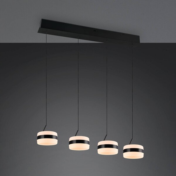 Trio Lighting Lampada LED a sospensione Dios, nera, lunghezza 85 cm, CCT, dimmerabile, Nero, Soggiorno / Sala da pranzo, Metallo, Moderno