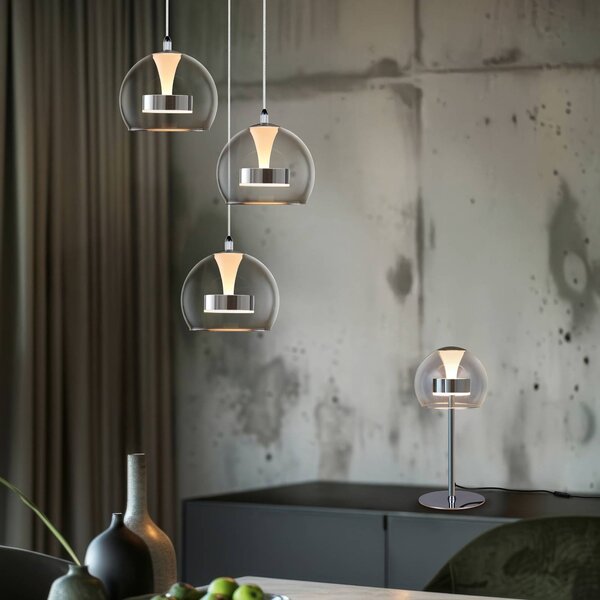 Trio Lighting Lampada LED a sospensione Flynt, Ø 42 cm cromata, metallo CCT 3 luci. dimmerabile, Cromo / Argento, Soggiorno / Sala da pranzo, Metallo, Moderno