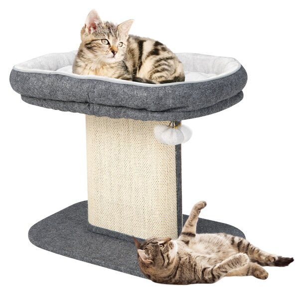 Costway Moderna torre per gatti con grande trespolo in peluche e tiragraffi in sisal, Torre di attività per gatti Grigio