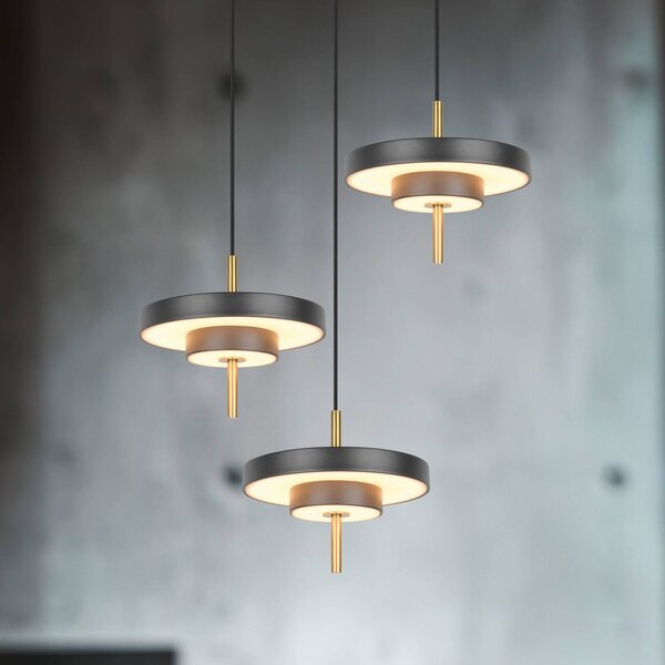 Trio Lighting Lampada LED a sospensione Keaton, nero/oro Ø 45 cm CCT 3 luci. dimmerabile, Nero, Soggiorno / Sala da pranzo, Metallo