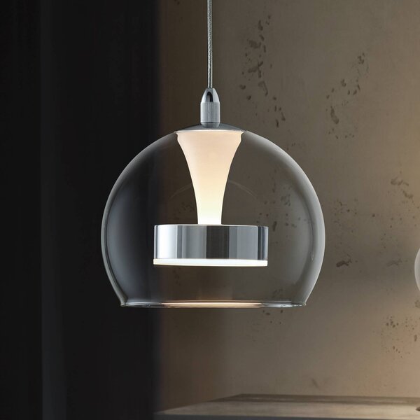 Trio Lighting Lampada LED a sospensione Flynt, Ø 20 cm, color cromo, metallo/vetro, CCT dimmerabile, Cromo / Argento, Soggiorno / Sala da pranzo, Metallo, Moderno