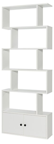 Costway Libreria a forma di S a 5 livelli con ante, Scaffale decorativo in legno per il soggiorno l'ufficio Bianco