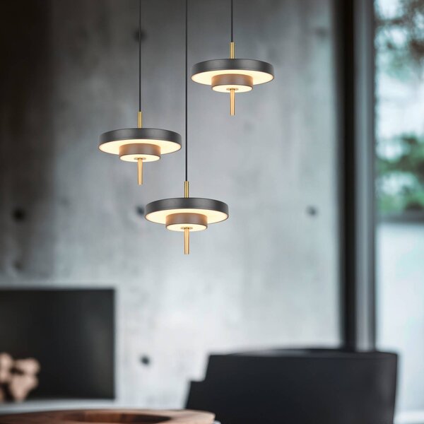 Trio Lighting Lampada LED a sospensione Keaton, nero/oro Ø 45 cm CCT 3 luci. dimmerabile, Nero, Soggiorno / Sala da pranzo, Metallo