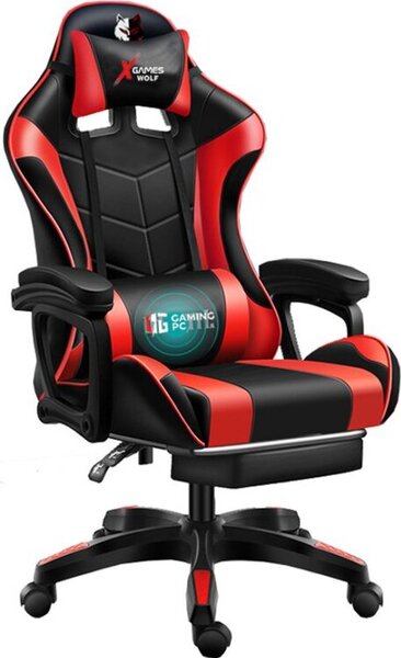 Poltrona da gaming rosso e nero con cuscino HR-RED