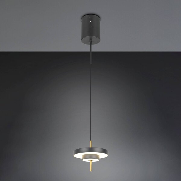 Trio Lighting Lampada LED a sospensione Keaton nera/dorata, Ø 20 cm Metallo CCT Keaton, dimmerabile, Nero, Soggiorno / Sala da pranzo, Metallo