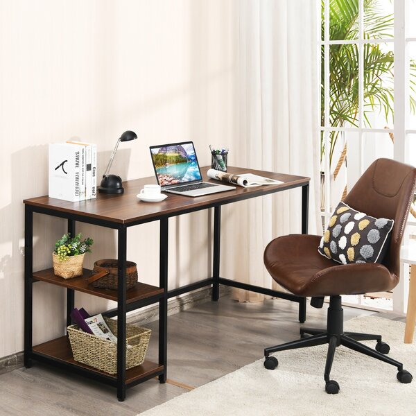 Costway Scrivania per computer con 2 mensole per casa e ufficio, Tavolo industriale 141x61cm Caffè