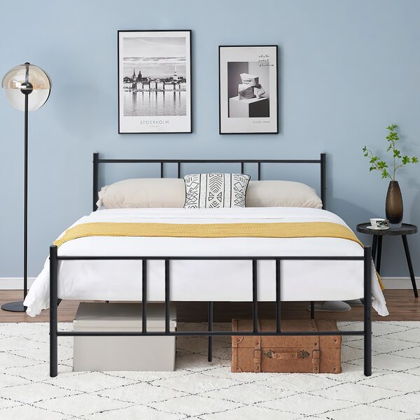 Costway Struttura letto a piattaforma moderna con testiera pediera doghe in acciaio, Struttura letto silenziosa 140x200cm