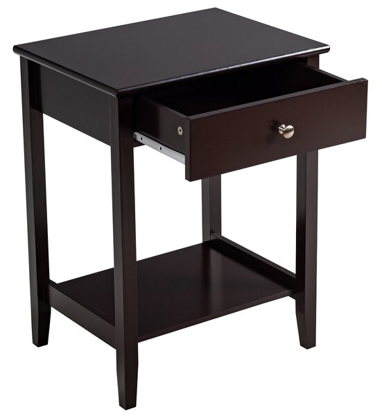 Costway Comodino di legno con 2 livelli e cassetto ripiano maniglia solide gambe, Tavolino da divano multiuso Caffè