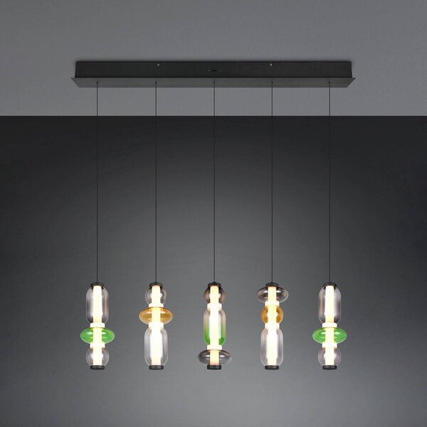 Trio Lighting Lampada a sospensione in vetro Minerva, dimmerabile, Multicolore, Soggiorno / Sala da pranzo, Vetro, Lampada a sospensione