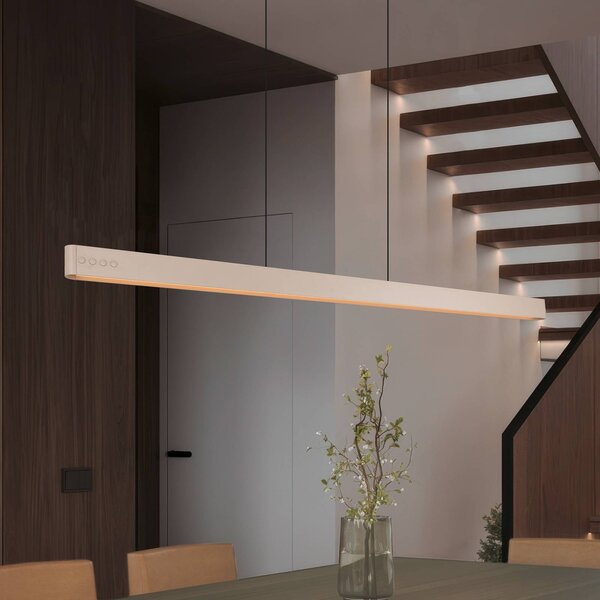 Trio Lighting Lampada LED a sospensione Donegal, colore beige, lunghezza 150 cm, CCT dimmerabile, Crema / Ambra, Soggiorno / Sala da pranzo, Metallo, Moderno
