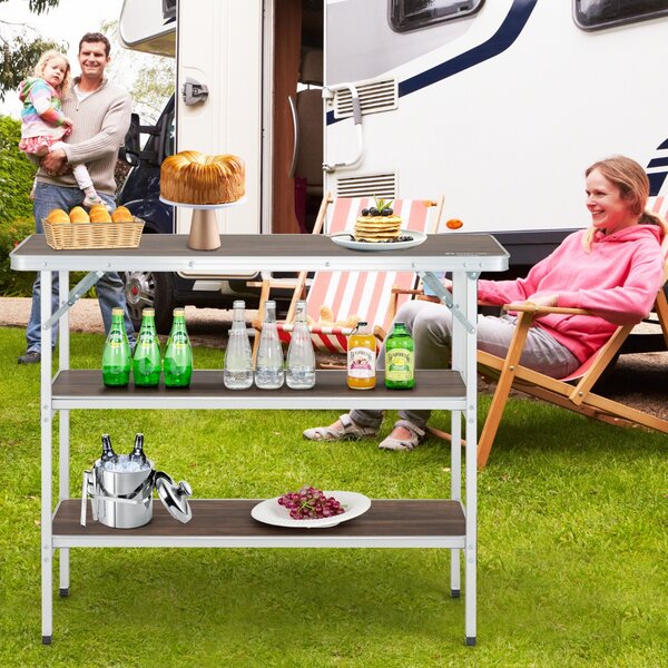Costway Tavolo da campeggio pieghevole in alluminio con ripiani aperti ampio spazio, Tavolo da picnic portatile Caffè