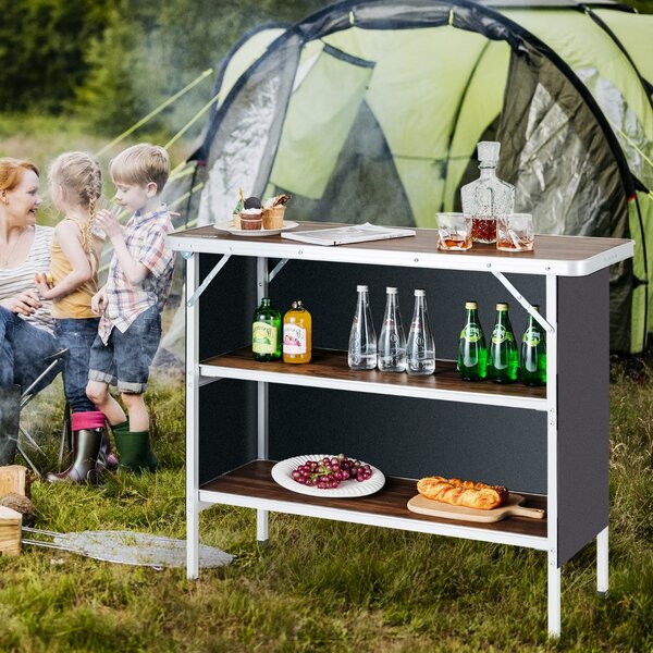 Costway Tavolo da campeggio pieghevole in alluminio con ripiani aperti ampio spazio, Tavolo da picnic portatile Caffè