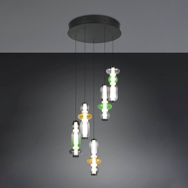 Trio Lighting Lampada a sospensione in vetro Minerva, dimmerabile, Multicolore, Soggiorno / Sala da pranzo, Vetro, Lampada a sospensione