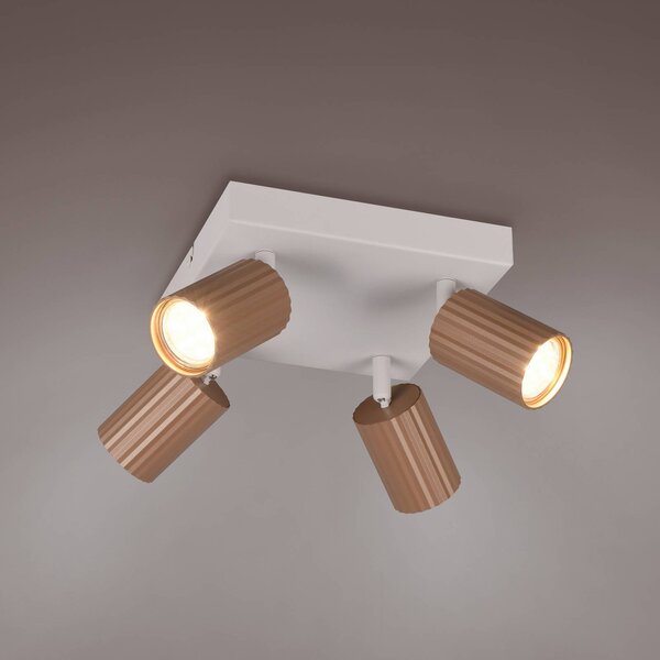 Trio Lighting Faretto da soffitto Soka, marrone/grigio, lunghezza 20 cm, metallo, a 4 luci. dimmerabile, Marrone / Ruggine, Soggiorno / Sala da pranzo, Metallo, Moderno, Faretto alogeno