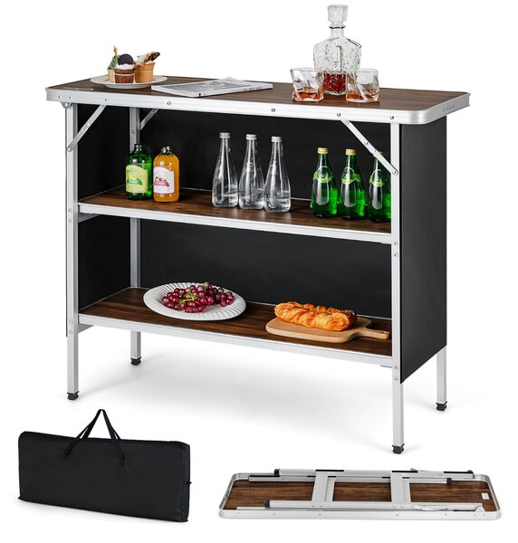 Costway Tavolo da campeggio pieghevole in alluminio con ripiani aperti ampio spazio, Tavolo da picnic portatile Caffè