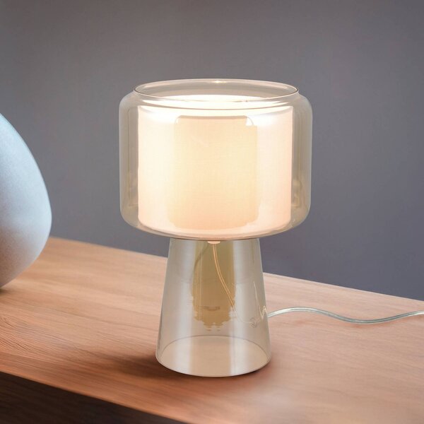 Trio Lighting Lampada da tavolo Rocka, Crema / Ambra, Soggiorno / Sala da pranzo, Vetro, Lampada da tavolo