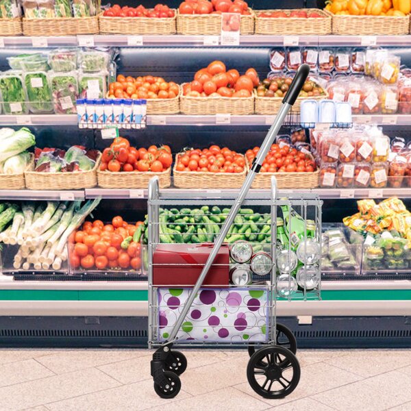 Costway Carrello della spesa pieghevole con manico regolabile 4 ruote, Carrello multiuso per viaggio portatile Argento