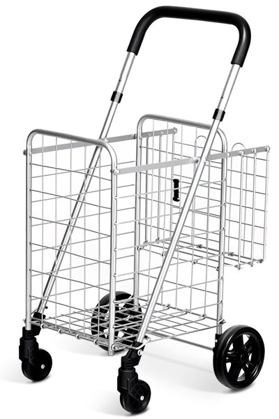 Costway Carrello della spesa pieghevole con manico regolabile 4 ruote, Carrello multiuso per viaggio portatile Argento