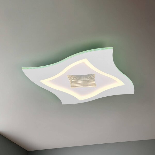 Trio Lighting Plafoniera a LED Klint, dimmerabile, Bianco / Opale, Soggiorno / Sala da pranzo, Metallo, Moderno, Plafoniera LED