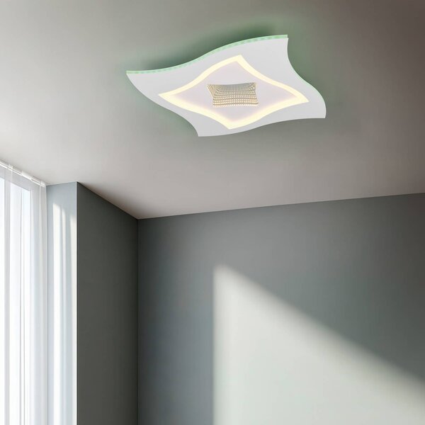 Trio Lighting Plafoniera a LED Klint, dimmerabile, Bianco / Opale, Soggiorno / Sala da pranzo, Metallo, Moderno, Plafoniera LED