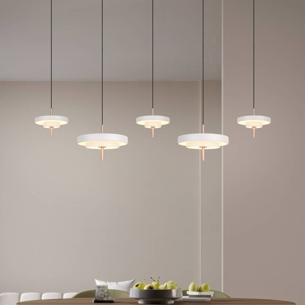 Trio Lighting Lampada LED a sospensione Keaton, grigio chiaro, lunghezza 140 cm, CCT, 5 dimmerabile, Alluminio / Grigio / Zincato, Soggiorno / Sala da pranzo, Metallo