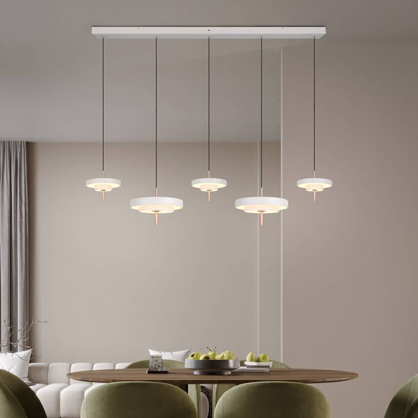 Trio Lighting Lampada LED a sospensione Keaton, grigio chiaro, lunghezza 140 cm, CCT, 5 dimmerabile, Alluminio / Grigio / Zincato, Soggiorno / Sala da pranzo, Metallo