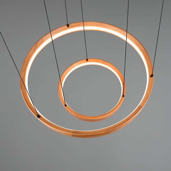 Trio Lighting Lampada LED a sospensione Lynwood, Ø 60 cm, color legno, 2 luci. dimmerabile, Legno chiaro, Soggiorno / Sala da pranzo, Legno