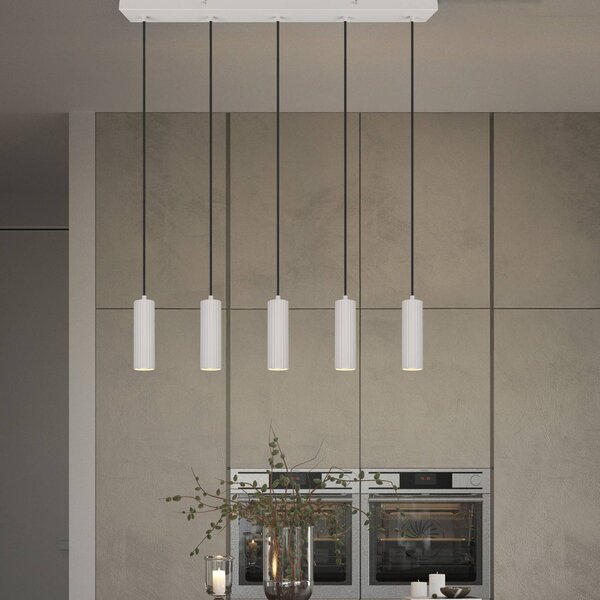 Trio Lighting Lampada a sospensione Soka, grigio chiaro, lunghezza 85 cm, metallo, 5 luci. dimmerabile, Alluminio / Grigio / Zincato, Soggiorno / Sala da pranzo, Metallo, Moderno