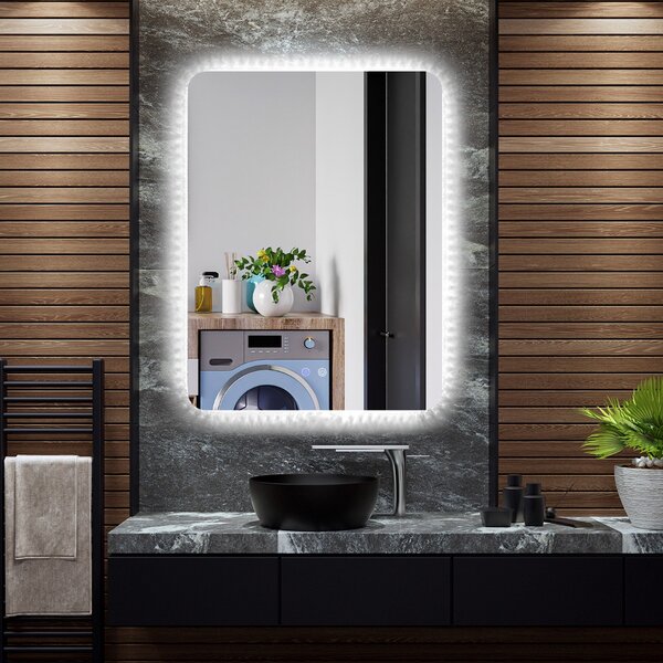 Costway Specchio da bagno con luci LED 3 temperature di colore anti appannamento, Specchio da parete infrangibile