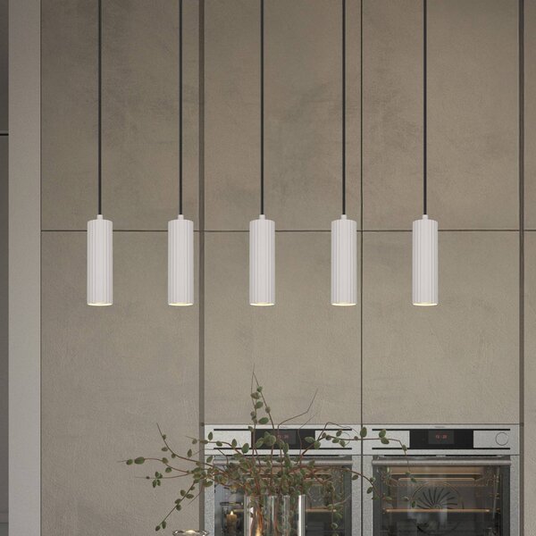 Trio Lighting Lampada a sospensione Soka, grigio chiaro, lunghezza 85 cm, metallo, 5 luci. dimmerabile, Alluminio / Grigio / Zincato, Soggiorno / Sala da pranzo, Metallo, Moderno