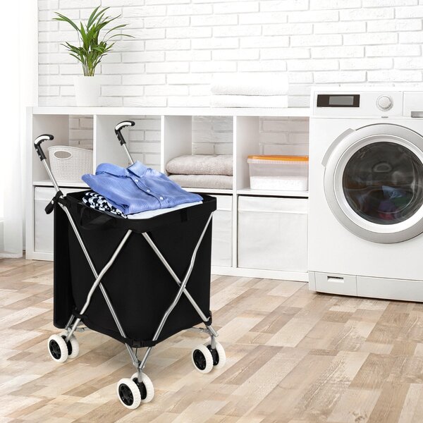 Costway Carrello pieghevole con ruote fodera in tessuto oxford rimovibile impermeabile, Carrello della spesa leggera Nero