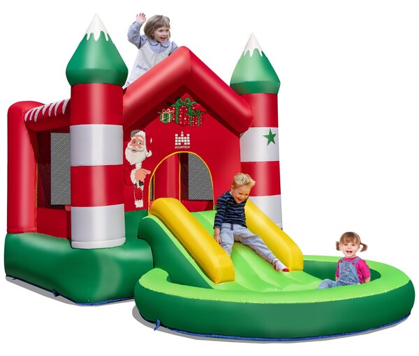 Costway Castello gonfiabile per bambini con scivolo a tema natalizio borsa per il traporto, Casa gigante gonfiabile