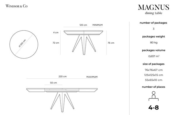 Tavolo da pranzo rotondo con piano effetto rovere allungabile con estensione ø 120 cm Magnus – Windsor & Co Sofas