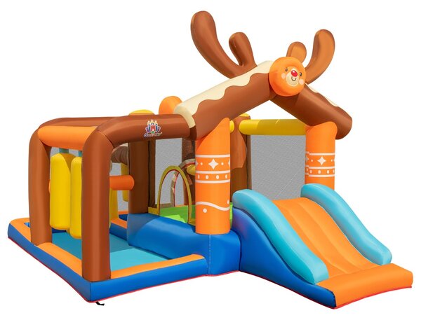 Costway Castello gonfiabile a tema renna per bambini con scivolo, Casa gonfiabile in tessuto Oxford 420x310x260cm