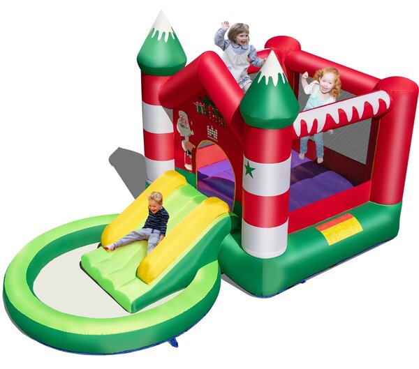 Costway Castello gonfiabile per bambini con scivolo a tema natalizio borsa per il traporto, Casa gigante gonfiabile