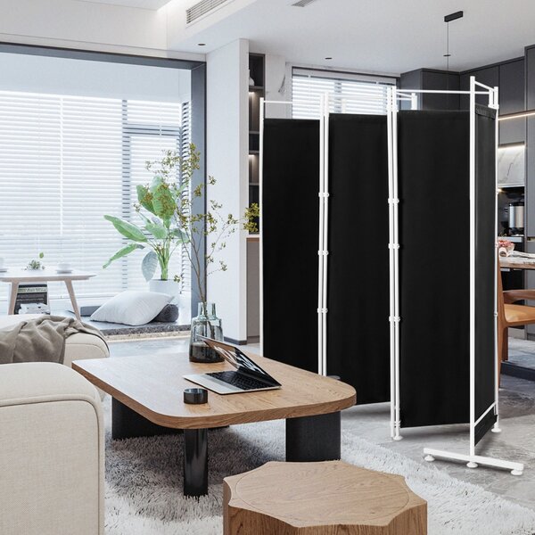 Costway Paravento pieghevole da interno in metallo, Divisorio a 6 pannelli con piedini stabili 300x180cm Nero